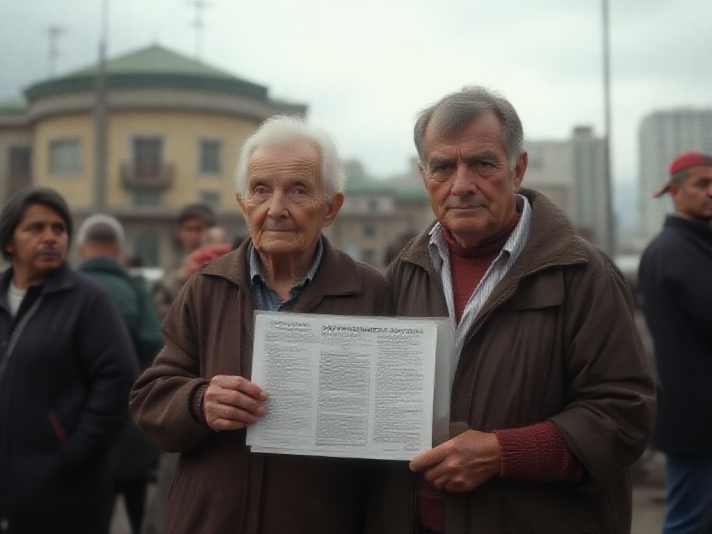Pareja de jubilados espera fuera de la oficina de ANSES con aviso del nuevo monto de jubilación