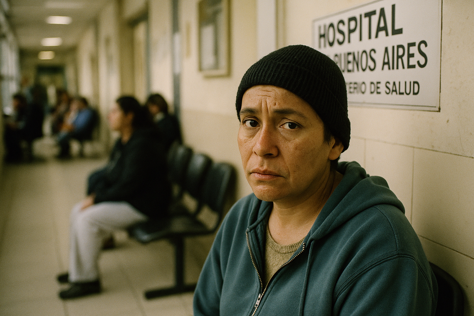 Una persona espera en la fila en un hospital de Buenos Aires