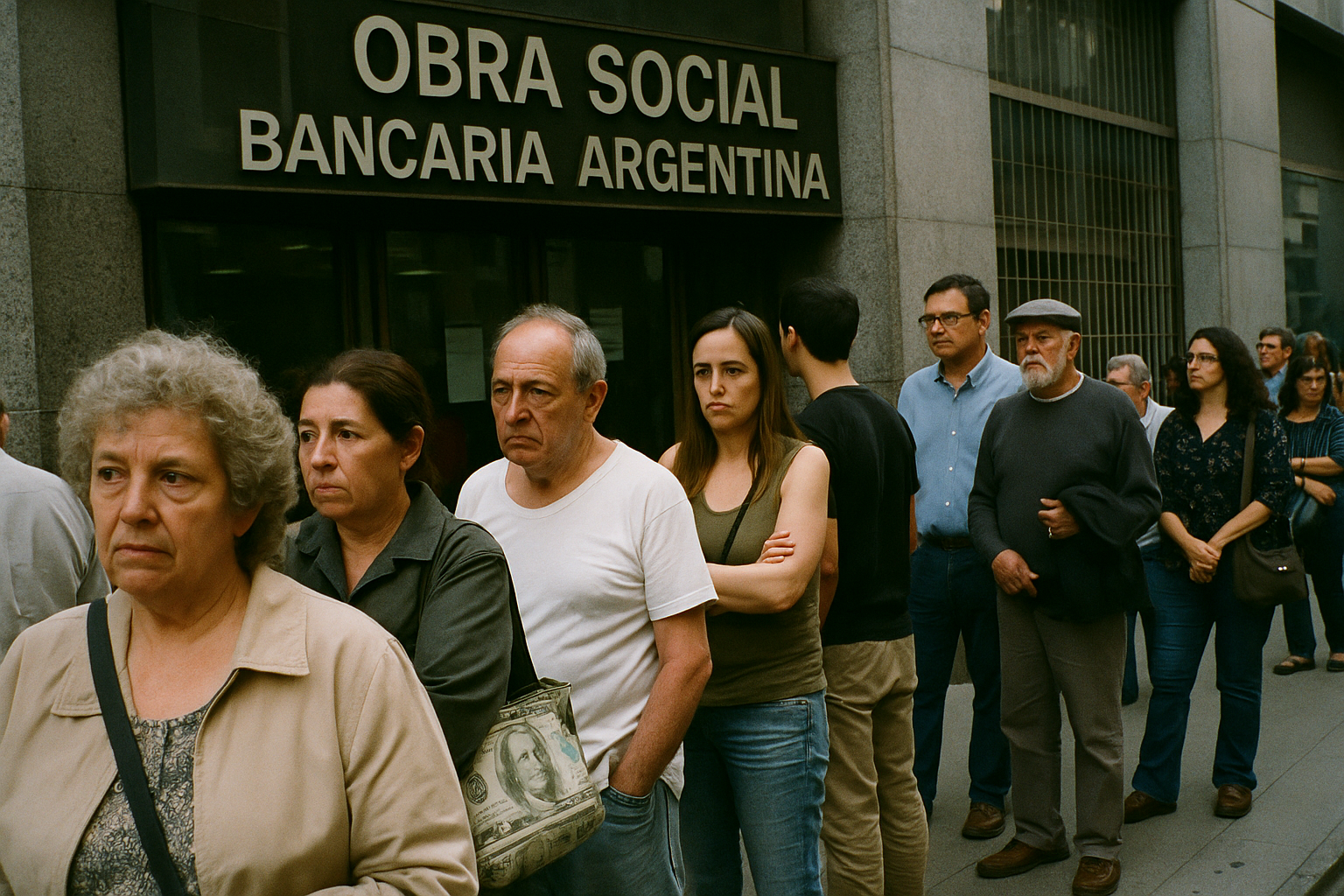 Un grupo de personas esperando en fila en un banco en Buenos Aires