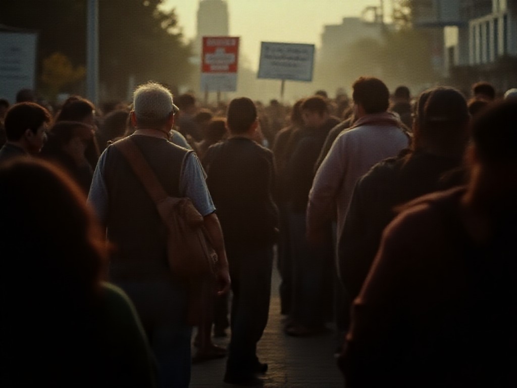 Fila de trabajadores y familias frente a un centro de salud, con carteles que piden el salario mínimo de 115.000 pesos