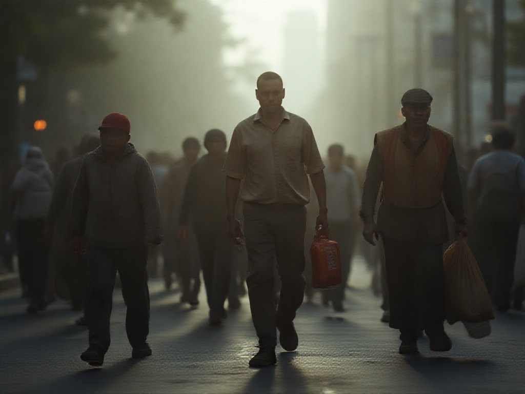 Trabajadores de diferentes sectores caminando por la Avenida Corrientes hacia un edificio público