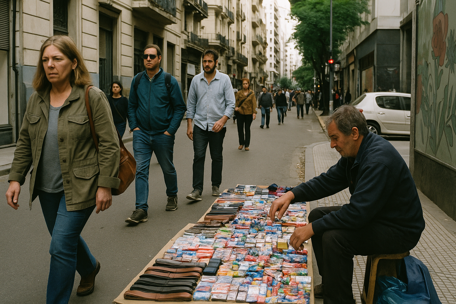 Un vendedor ambulante en una calle de Buenos Aires