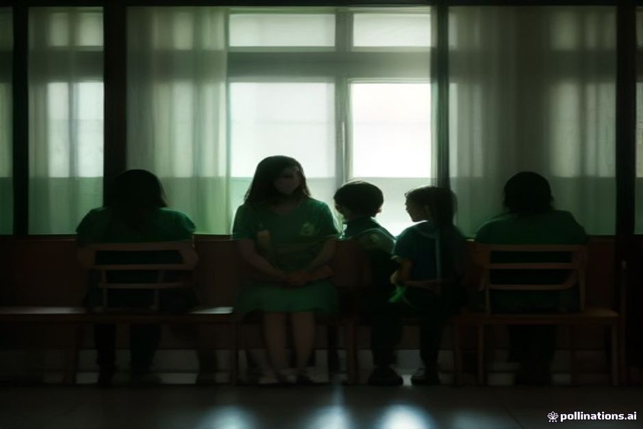 Pacientes esperando en una clínica pública de Buenos Aires bajo luz tenue