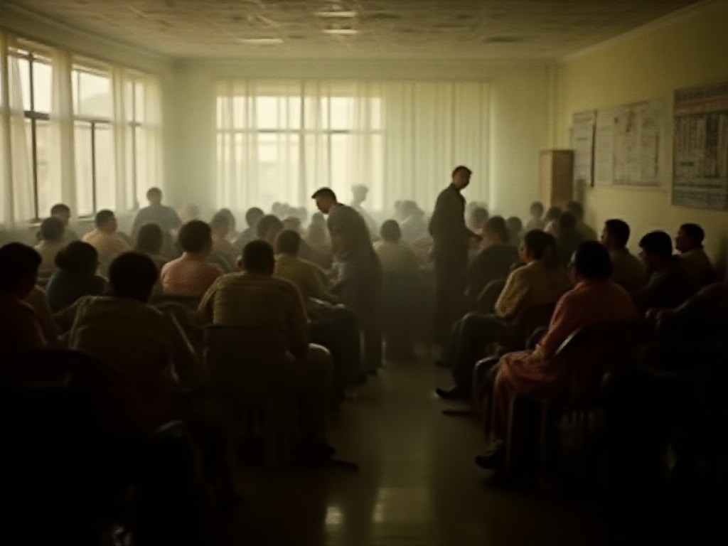 Sala de espera de un hospital público argentino con pacientes y personal de salud